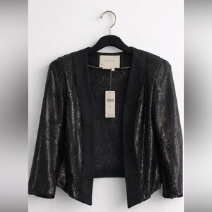Anthropologie Navy Sequin Blazer Jacket XS NWT Evening Party Open Front